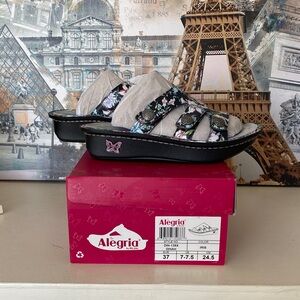 Alegria Dinah Iris Floral Slide Sandal Leather Women's EU 37 Us 7-7.5 New In Box